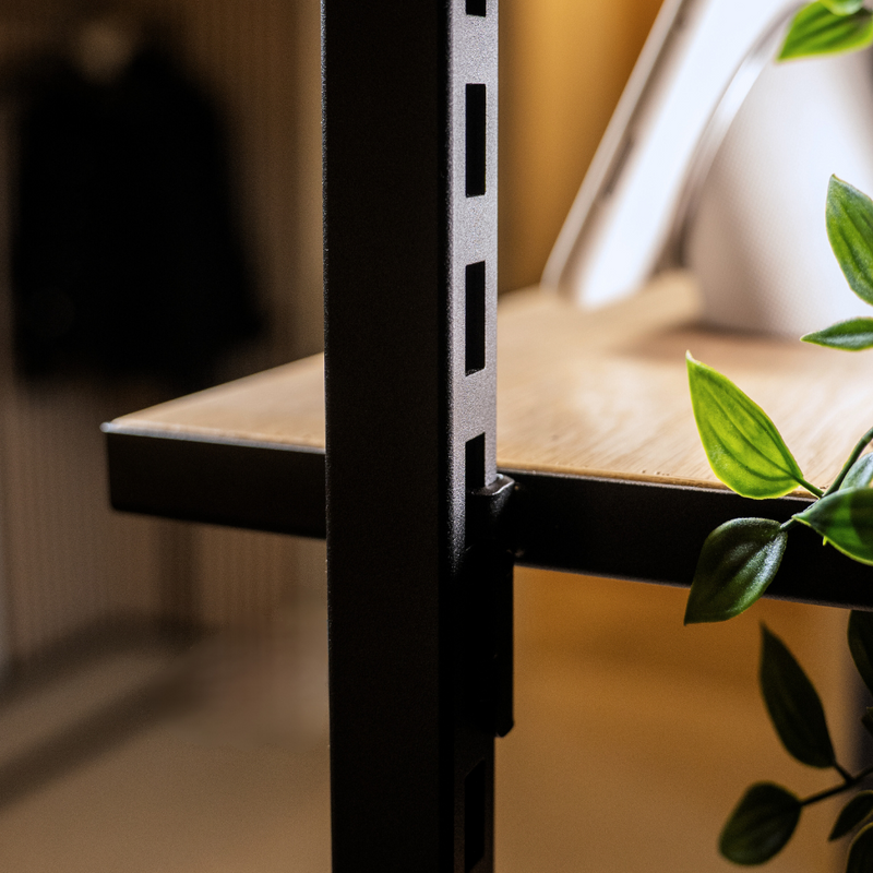 Frame walk-In 2 row wardrobe system with desk & dresser - (1 desk + 2 shelves / 1 dresser + 2 shelves)