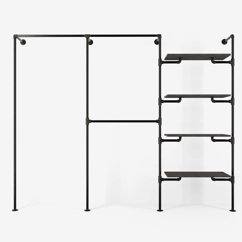 The Walk-In 3 row wardrobe system - (1 rail / 2 rails / 4 shelves)