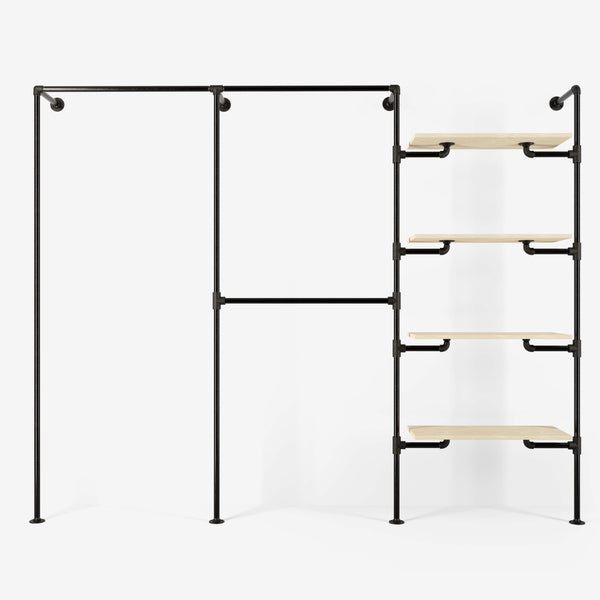 The Walk-In 3 row wardrobe system - (1 rail / 2 rails / 4 shelves)