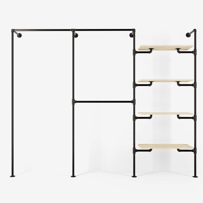 The Walk-In 3 row wardrobe system - (1 rail / 2 rails / 4 shelves)