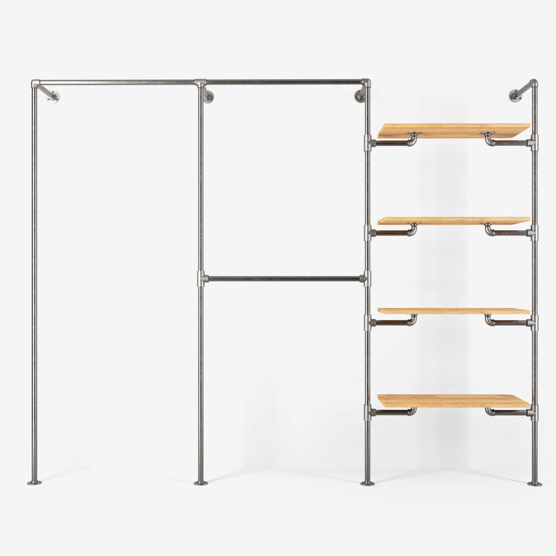 Het walk -in 3 rij garderobe -systeem - (1 rails / 2 rails / 4 planken)