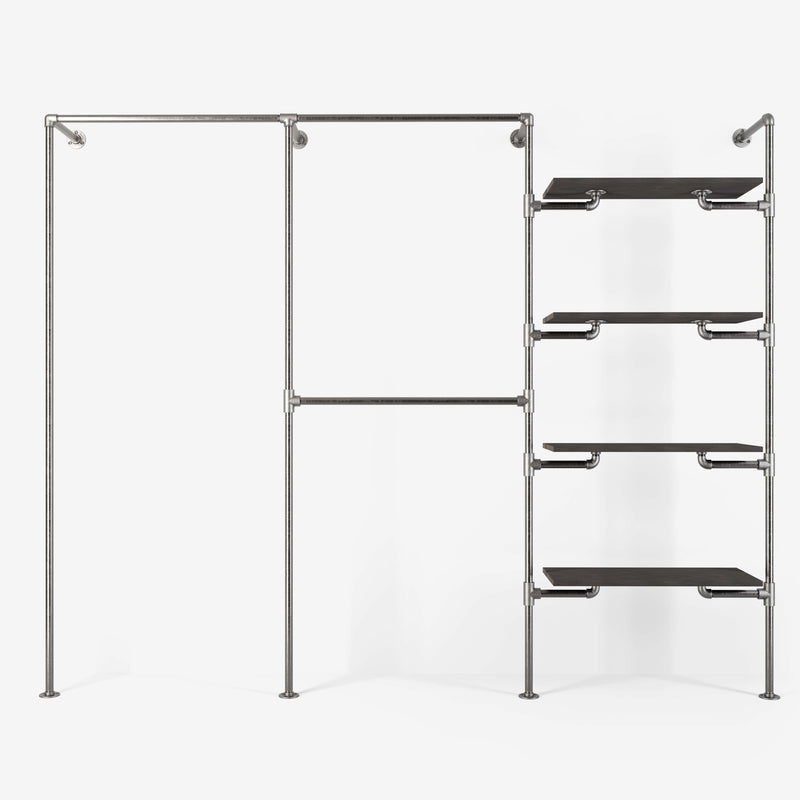 Het walk -in 3 rij garderobe -systeem - (1 rails / 2 rails / 4 planken)