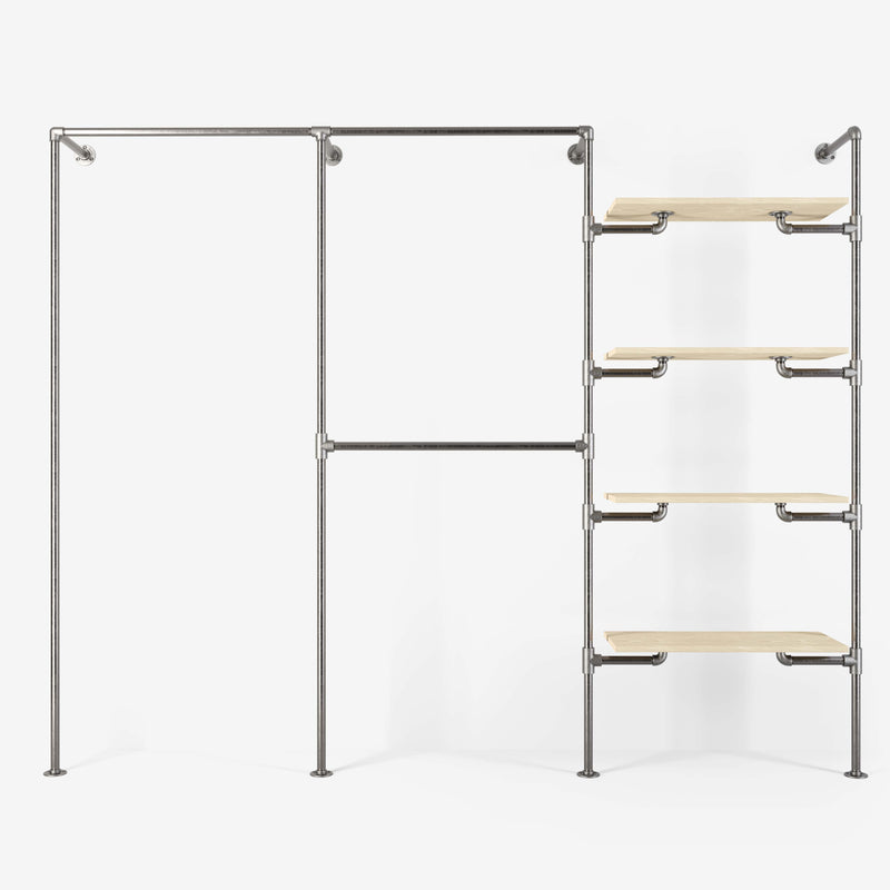 The Walk-In 3 row wardrobe system - (1 rail / 2 rails / 4 shelves)