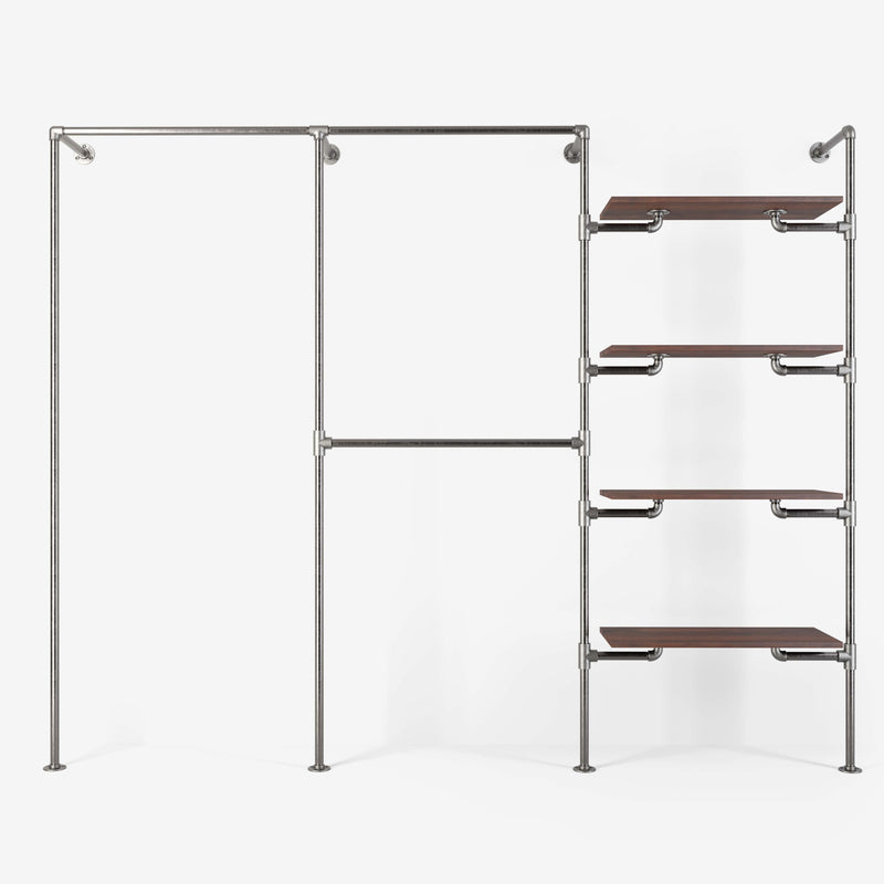 Het walk -in 3 rij garderobe -systeem - (1 rails / 2 rails / 4 planken)