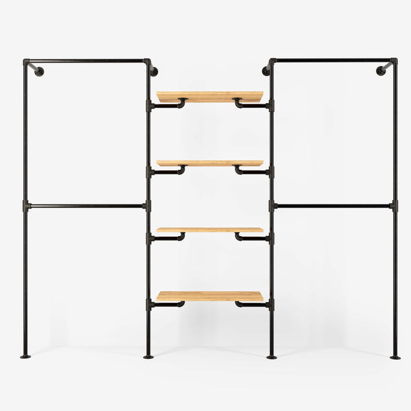 Het walk -in 3 rij garderobe -systeem - (2 rails / 4 planken / 2 rails)