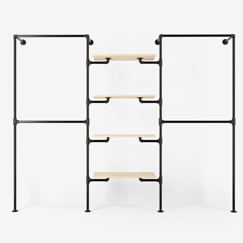 The Walk-In 3 row wardrobe system - (2 rails / 4 shelves/ 2 rails)