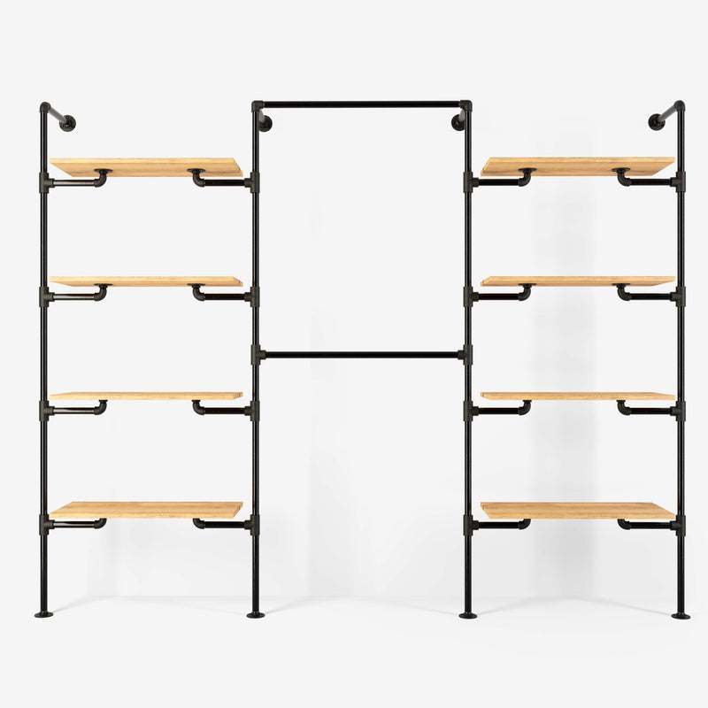 The Walk-In 3 row wardrobe system - (4 shelves / 2 rails/ 4 shelves)