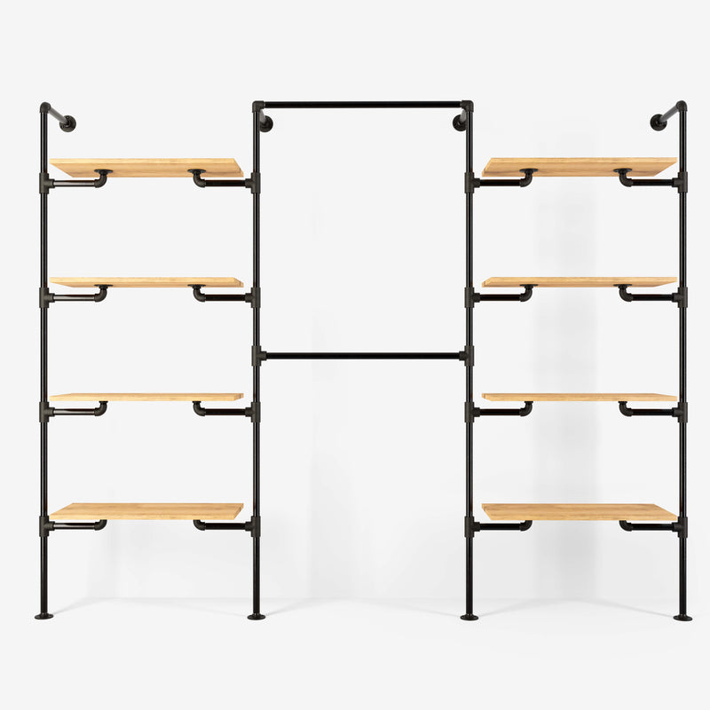 Het walk -in 3 rij garderobe -systeem - (4 planken / 2 rails / 4 planken)