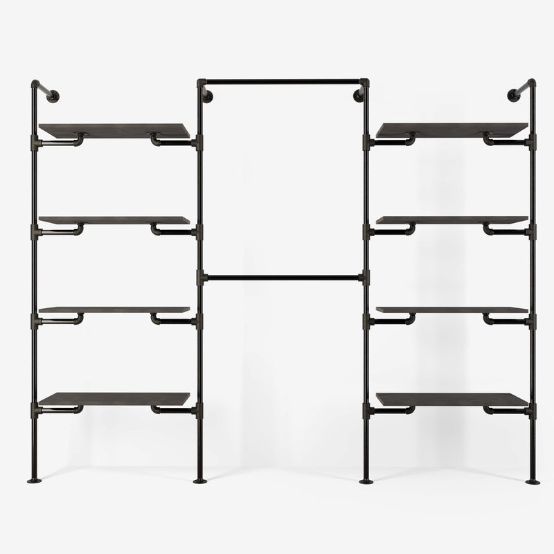 The Walk-In 3 row wardrobe system - (4 shelves / 2 rails/ 4 shelves)