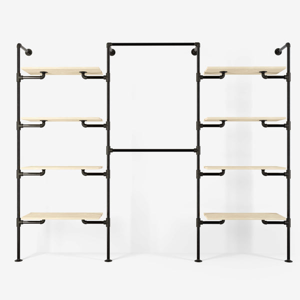 Het walk -in 3 rij garderobe -systeem - (4 planken / 2 rails / 4 planken)