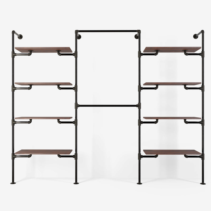 The Walk-In 3 row wardrobe system - (4 shelves / 2 rails/ 4 shelves)