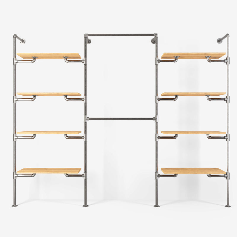 Het walk -in 3 rij garderobe -systeem - (4 planken / 2 rails / 4 planken)