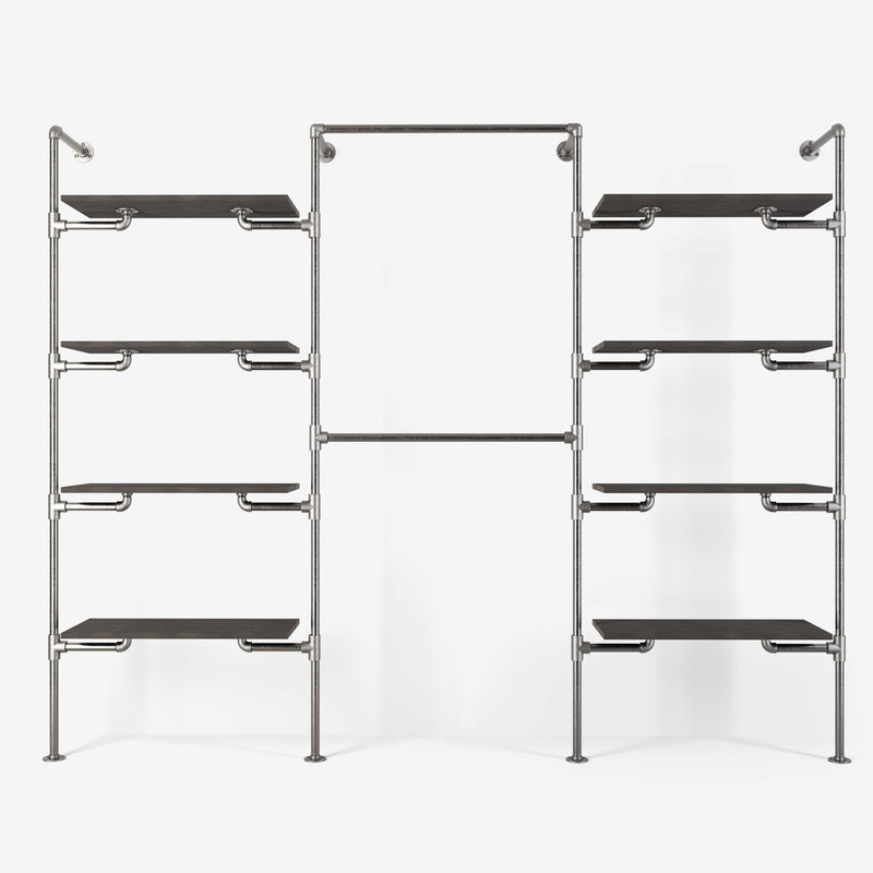 Het walk -in 3 rij garderobe -systeem - (4 planken / 2 rails / 4 planken)