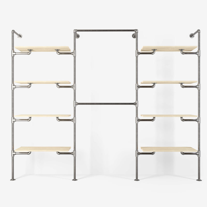 The Walk-In 3 row wardrobe system - (4 shelves / 2 rails/ 4 shelves)