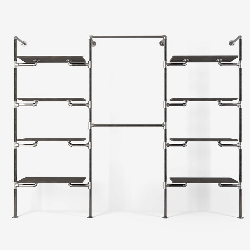 The Walk-In 3 row wardrobe system - (4 shelves / 2 rails/ 4 shelves)