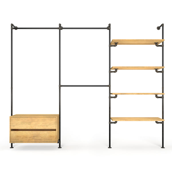 Original Walk-In 3 row with dresser - (1 rail + 1 dresser / 2 rails / 4 shelves)