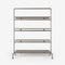 Clothes rack with shelves made of silver pipes and smoked oak
