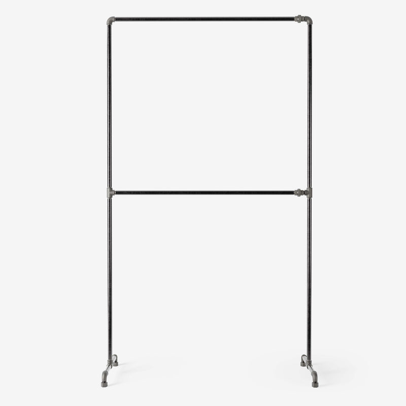 Free standing clothes rack with two levels in dark pipes