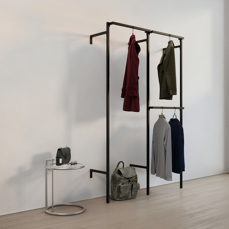 Frame walk-In 2 row wardrobe system - (1 rail / 2 rails)
