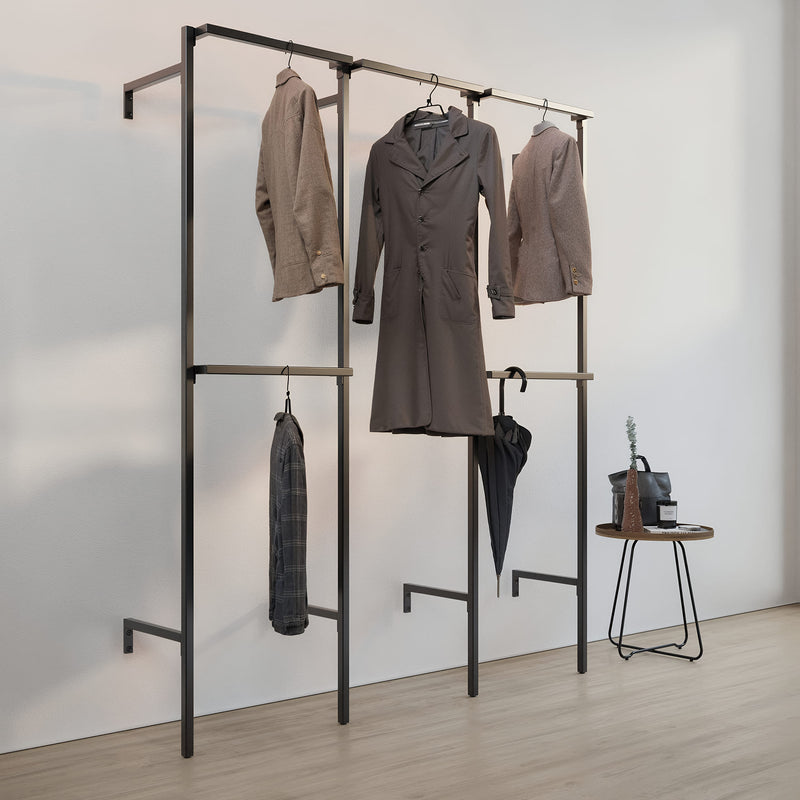 Frame walk-In 3 row wardrobe system - (2 rails / 1 rail / 2 rails)