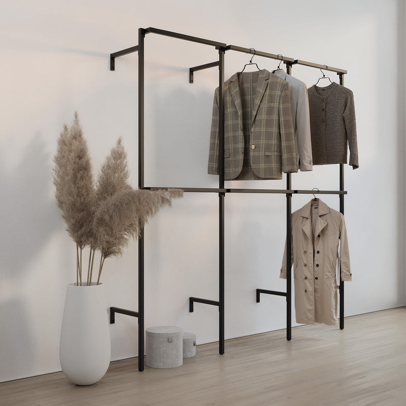Frame walk-In 3 row wardrobe system - (2 rails / 2 rails / 2 rails)