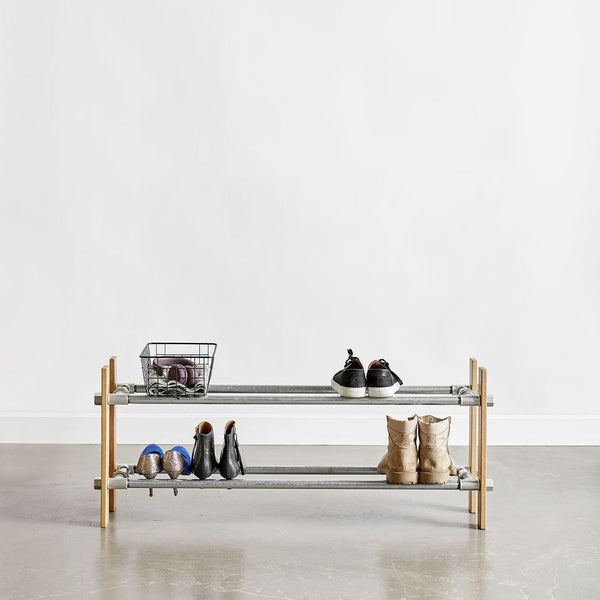 RackBuddy Shoe Rack in natural oak with 2 levels - Nordic styled shoe rack available in 2 widths
