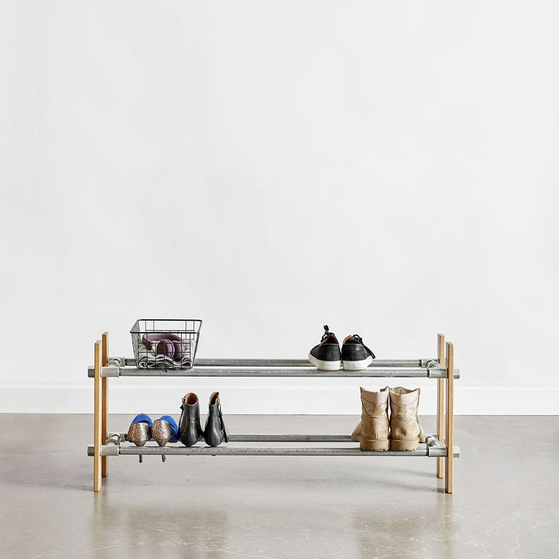 RackBuddy Shoe Rack in natural oak with 2 levels - Nordic styled shoe rack available in 2 widths