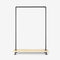Clothes rack with wooden shelf in dark pine and silver pipes