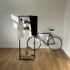 Free standing display rack for clothes and shoes modern simplistic design black iron pipes