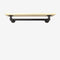 Wall-mounted clothes rail made with dark pipes and wooden shelf in light pine