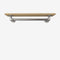 Wall-mounted clothes rail made with silver pipes and wooden shelf in classic oak