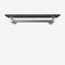 Wall-mounted clothes rail made with silver pipes and wooden shelf in dark pine