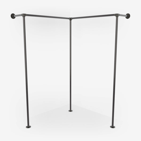 Corner clothes rack with two rails made with dark pipes