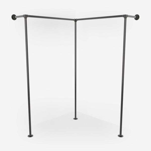 Corner clothes rack with two rails made with dark pipes