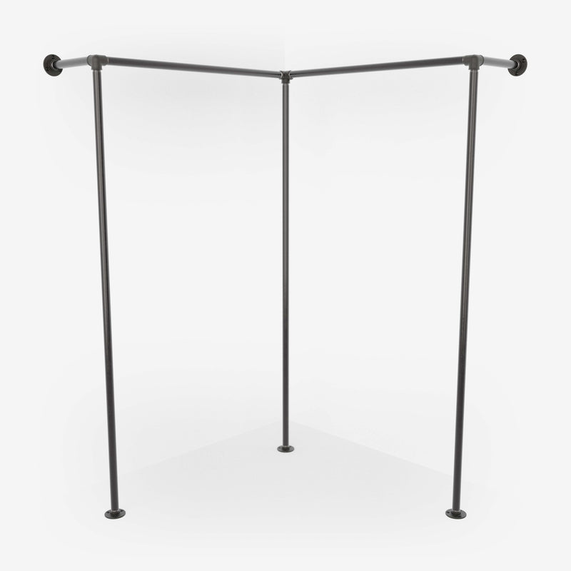 Corner clothes rack with two rails made with dark pipes