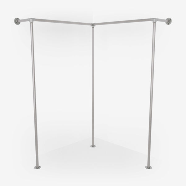 Corner clothes rack with two rails made with silver pipes
