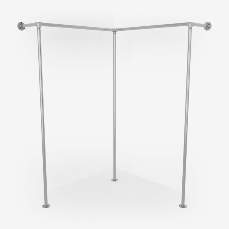 Corner clothes rack with two rails made with silver pipes