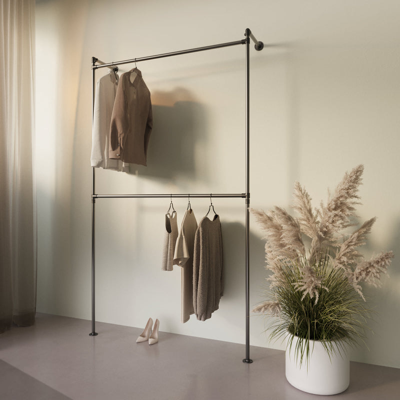 Original Walk-In 1 row Double rail wall-mounted clothes rack - (2 rails)