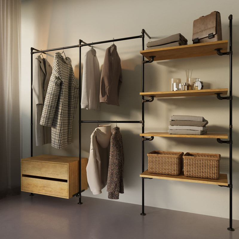 Original Walk-In 3 row with dresser - (1 rail + 1 dresser / 2 rails / 4 shelves)