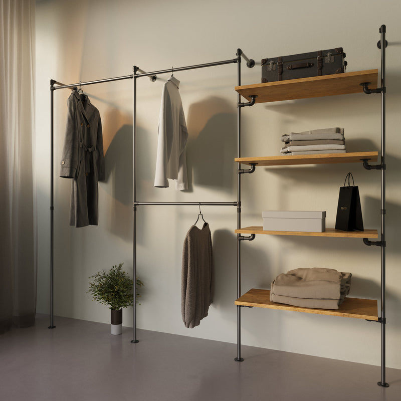 Original Walk-In 3 row wardrobe system - (1 rail / 2 rails / 4 shelves)