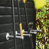 wall mounted clothes hooks made from galvanized iron to organize garden tools outdoors