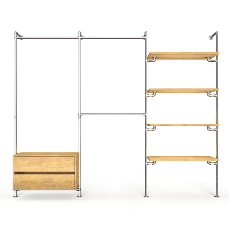 Original Walk-In 3 row with dresser - (1 rail + 1 dresser / 2 rails / 4 shelves)