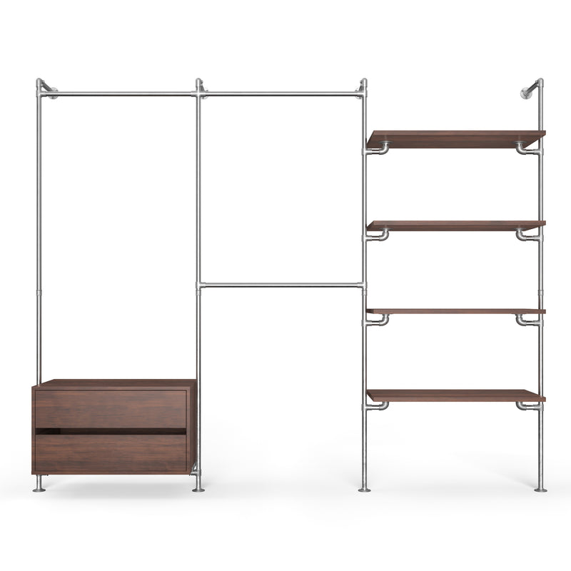 Original Walk-In 3 row with dresser - (1 rail + 1 dresser / 2 rails / 4 shelves)