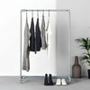 Free standing clothes rack made from silver water pipes with shoe rack and rail for lots of clothes
