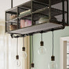 Modern ceiling mounted iron rail to attach light blubs in kitchen with storage cabinet attached