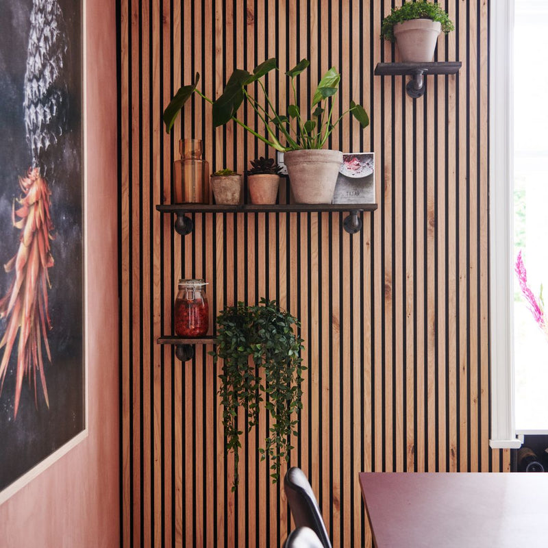 small wall mounted plant shelves in the living room for modern decoration water pipes supports