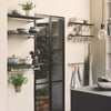 Rustic kitchen interior design with wall mounted shelves with rail made from water pipes underneath