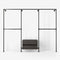 Walk-in wardrobe in three rows with five rails and one dresser in dark pipes and dark pine
