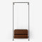 Walk-in wardrobe with one rail and one dresser made with silver pipes and smokes oak