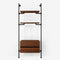 Walk-in wardrobe with two shelves and one dresser made with dark pipes and smoked oak